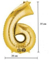 Partydeco Számos lufi 14" (35cm) fólia szám, számjegy 6 csak levegővel tölthető, Arany (LUFI654213)