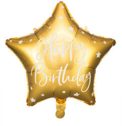 Partydeco Csillag lufi 16" 40cm Gold, Arany csillag, Happy Birthday (LUFI898396)