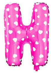  Betű lufi 14" 35cm Rózsaszín fólia betű Fehér szív mintával, H betű, csak levegővel tölthető (LUFI712399)
