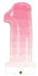 Qualatex Számos lufi 34" 86cm óriás, Rózsaszín ombre szám, számjegy 1-es, 1. szülinapra (bwq13260)