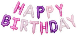 Partydeco Happy Birthday felirat, lila 16" fólia betűk, csak csak levegővel tölthető (LUFI747916)