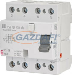 ETI 002061632 EFI-P4 AC 40A 300mA áram-védőkapcsoló, 4p, csak váltóáramú, azonnali kioldású