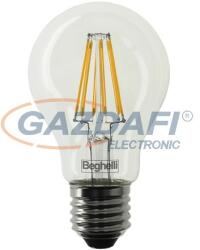 Beghelli BE-56401 Zafiro A60 LED fényforrás, filament, E27, 6W, 810Lm, 240V, 2700K, 827, átlátszó búra