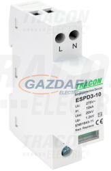 TRACON ESPD3-10-2P T3 AC típusú túlfeszültség levezető, egybeépített Uc: 275V; In: 10kA; Uoc: 20kV; Up: 1, 2kV; 2P (ESPD3-10-2P)