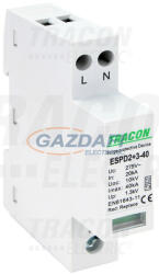 TRACON ESPD2+3-40-2P, T2+T3 AC típusú túlfeszültség levezető, egybeépített Uc: 275V; In: 20kA; Imax40kA; Uoc: 10kV; Up: 1, 3kV; 2P (ESPD2+3-40-2P) - villamossag