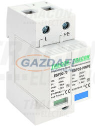 TRACON ESPD2-70-1+1P T2 AC típusú túlfeszültség levezető, cserélhető betéttel Uc: 275/255V; In: 40kA; Imax: 70kA; Up: 1, 7/1, 5kV; 1+1P (ESPD2-70-1+1P)