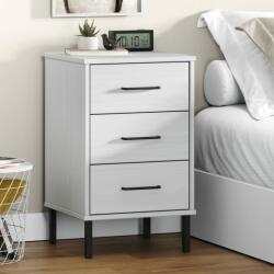 vidaXL Noptieră cu picioare metalice „OSLO, alb, lemn masiv pin (350978)