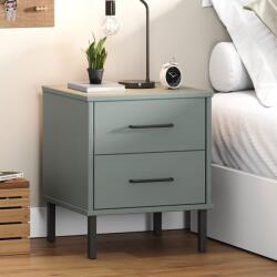 vidaXL Noptieră cu picioare metalice „OSLO, gri, lemn masiv pin (350974)