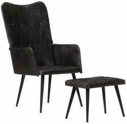 vidaXL Scaun cu spătar înalt, cu taburet, negru, piele naturală (339666)