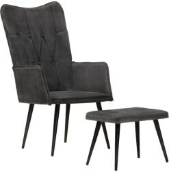vidaXL Scaun cu spătar și taburet, negru vintage, pânză (339670)