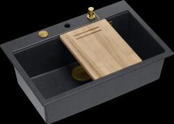 Quadron Chiuveta Granit Workstations MARK Quadron cu dozator+tocator+capac scurgere si elemente aurii gold (5904310995085)