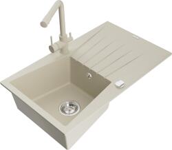 Mexen Cesar, gránit mosogató 775x470x190 mm, 1 kamrás és Duero bézs csaptelep, bézs, 6514-69-671600-69 (6514-69-671600-69)
