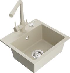 Mexen Milo, gránit mosogató 435x410x171 mm, 1 kamrás és Duero bézs csaptelep, bézs, 6505-69-671600-69 (6505-69-671600-69)