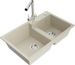 Mexen Tomas, gránit mosogató 800x500x190 mm, 2 kamrás és Duero króm csaptelep, bézs, 6516-69-671600-00 (6516-69-671600-00)