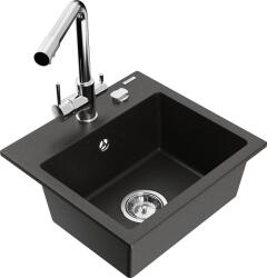 Mexen Milo, gránit mosogató 435x410x171 mm, 1 kamrás és króm csaptelep Duero, fekete - arany metál, 6505-75-671600-00 (6505-75-671600-00)