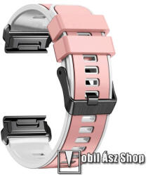  Okosóra szíj - légáteresztő, sportoláshoz, szilikon - PINK / FEHÉR - 130 + 97mm hosszú, 22mm széles QUICKFIT - Garmin Fenix 7 / 5 / 5 Plus / 5 Plus Sapphire / 6 / 6 Pro / 6 Sapphire / Instinct / Forer