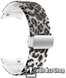  Okosóra D-gyűrűs szíj - LEOPÁRD MINTÁS - szilikon, speciális csatos - 130+90mm hosszú, 20mm széles - SAMSUNG Galaxy Watch4 Classic 46mm / 42mm / Watch4 44mm / 40mm / Watch5 44mm / 40mm / Watch5 Pro