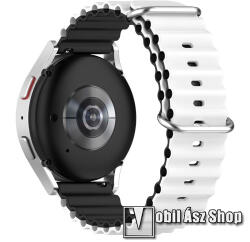  Okosóra szíj - szilikon, csőszerkezetes struktúra, rugalmas, csatos - FEHÉR / FEKETE - 131+91mm hosszú, 22mm széles - Realme Watch 3 / Xiaomi Watch S1 Pro / Huami Amazfit Zepp Z / Haylou RT2 LS10 / HU