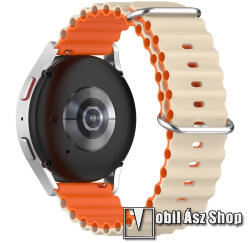  Okosóra szíj - szilikon, csőszerkezetes struktúra, rugalmas, csatos - TÖRTFEHÉR / NARANCS - 131+91mm hosszú, 22mm széles - Realme Watch 3 / Xiaomi Watch S1 Pro / Huami Amazfit Zepp Z / Haylou RT2 LS10