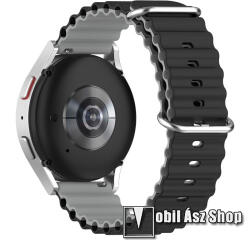  Okosóra szíj - szilikon, csőszerkezetes struktúra, rugalmas, csatos - FEKETE / SZÜRKE - 131+91mm hosszú, 20mm széles - SAMSUNG Galaxy Watch 42mm / Amazfit GTS / Galaxy Watch3 41mm / HUAWEI Watch GT 2 