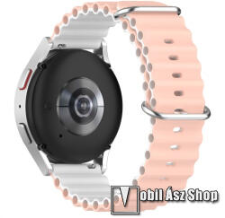  Okosóra szíj - szilikon, csőszerkezetes struktúra, rugalmas, csatos - RÓZSASZÍN / FEHÉR - 131+91mm hosszú, 22mm széles - Realme Watch 3 / Xiaomi Watch S1 Pro / Huami Amazfit Zepp Z / Haylou RT2 LS10 /