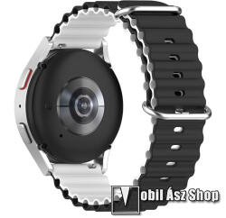 Okosóra szíj - szilikon, csőszerkezetes struktúra, rugalmas, csatos - FEKETE / FEHÉR - 131+91mm hosszú, 22mm széles - Realme Watch 3 / Xiaomi Watch S1 Pro / Huami Amazfit Zepp Z / Haylou RT2 LS10 / HU