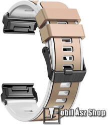  Okosóra szíj - légáteresztő, sportoláshoz, szilikon - KHAKI / FEHÉR - 130 + 97mm hosszú, 22mm széles QUICKFIT - Garmin Fenix 7 / 5 / 5 Plus / 5 Plus Sapphire / 6 / 6 Pro / 6 Sapphire / Instinct / Fore