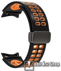  Okosóra D-gyűrűs szíj - FEKETE / NARANCS - légáteresztő, szilikon, speciális csatos - 130+90mm hosszú, 20mm széles - SAMSUNG Galaxy Watch4 Classic 46mm / 42mm / Watch4 44mm / 40mm / Watch5 44mm / 40mm