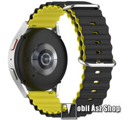 Okosóra szíj - szilikon, csőszerkezetes struktúra, rugalmas, csatos - FEKETE / SÁRGA - 131+91mm hosszú, 22mm széles - Realme Watch 3 / Xiaomi Watch S1 Pro / Huami Amazfit Zepp Z / Haylou RT2 LS10 / HU