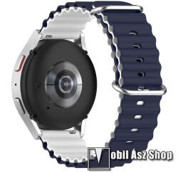 Okosóra szíj - szilikon, csőszerkezetes struktúra, rugalmas, csatos - SÖTÉTKÉK / FEHÉR - 131+91mm hosszú, 22mm széles - Realme Watch 3 / Xiaomi Watch S1 Pro / Huami Amazfit Zepp Z / Haylou RT2 LS10 /