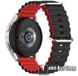 Okosóra szíj - szilikon, csőszerkezetes struktúra, rugalmas, csatos - FEKETE / PIROS - 131+91mm hosszú, 22mm széles - Realme Watch 3 / Xiaomi Watch S1 Pro / Huami Amazfit Zepp Z / Haylou RT2 LS10 / HU