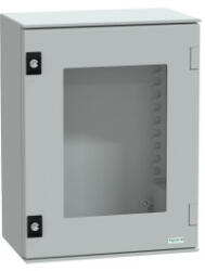 SCHNEIDER NSYPLM43TG Műanyag elosztószekrény átlátszó ajtóval 430x330x200 Thalassa Üvegszállal erősített poliészter, Ajtó: edzett üveg Szürke (RAL 7035) IP66 (NSYPLM43TG)
