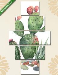 Többrészes Vászonkép, Premium Kollekció: Watercolor vector collection of cacti and succulents plants isol(135x70 cm, S01)
