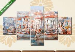 Többrészes Vászonkép, Premium Kollekció: Csónakok a sziget kikötőjén, kézzel készített festészet(135x70 cm, S01)