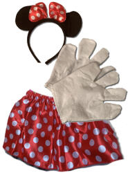 Mezőfi Egérke szett kesztyűvel, piros pöttyös szoknyával