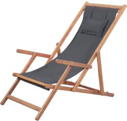 vidaXL Scaun de plajă pliabil, gri, textil și cadru din lemn (43997) - vidaxl