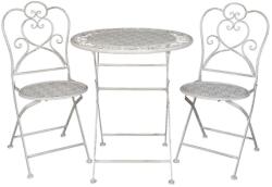 Clayre & Eef Set 2 scaune pliabile si masa fier forjat alb patinat cu gri Ø 70 cm x 75 h / 42 cm x 39 cm x 93 h (x2) (5Y0222) - decorer