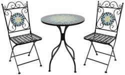 Clayre & Eef Set 2 scaune pliabile si masa fier forjat negru decorata cu mozaic albastru galben Ø 60 cm x 72 h (5Y0768) - decorer