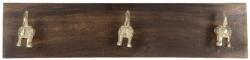 Clayre & Eef Cuier de perete din lemn maro cu 3 agatatori din fier auriu 35 cm x 5 cm x 14 h (6H1960)