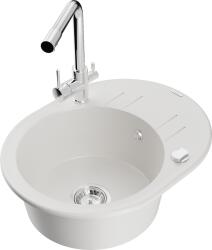 Mexen Kevin, gránit mosogató 586x458x190 mm, 1 kamrás és króm Duero csaptelep, fehér, 6517-20-671600-00 (6517-20-671600-00)
