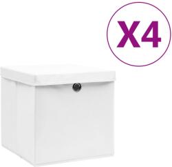 vidaXL Cutii depozitare cu capac, 4 buc. , alb, 28x28x28 cm (325208)