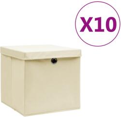 vidaXL Cutii de depozitare cu capac, 10 buc. , crem, 28x28x28 cm (325218)