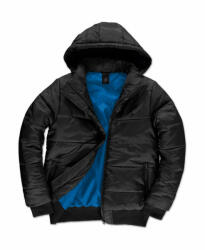 B&C Collection Férfi kapucnis hosszú ujjú kabát B and C Superhood/men Jacket L, Fekete/Kobalt