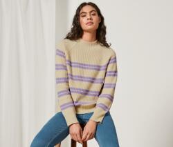 Tchibo Női kötött pulóver, csíkos, bézs/lila Krémszínű, lila csíkokkal XL 48/50