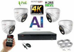 Monitorrs Security - 4K AI IP kamerarendszer 4 kamerával 8 Mpix WD - 6376K4