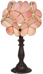 Clayre & Eef Veioza cu baza din polirasina maro si abajur din sticla roz Tiffany 21 cm x 21 cm x 38 h (5LL-6065)