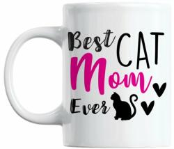 Cana alba din ceramica, cu mesaj, pentru iubitoarele de pisici, Best cat mom ever, 330 ml (NBNCJ39)