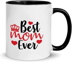  Cana alba din ceramica cu toarta neagra, cu mesaj, pentru mamici, Best Mom Ever, 330 ml (NBNCJ47)