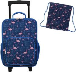 BONTOUR Vászon Gyermekbőrönd 2 Kerékkel ajándék tornazsákkal, Flamingó Mintával