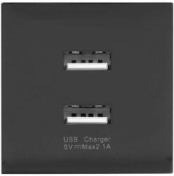 ORNO USB töltőaljzat beépíthető fekete 2, 1A (OR-GM-9010-B-USBX2)